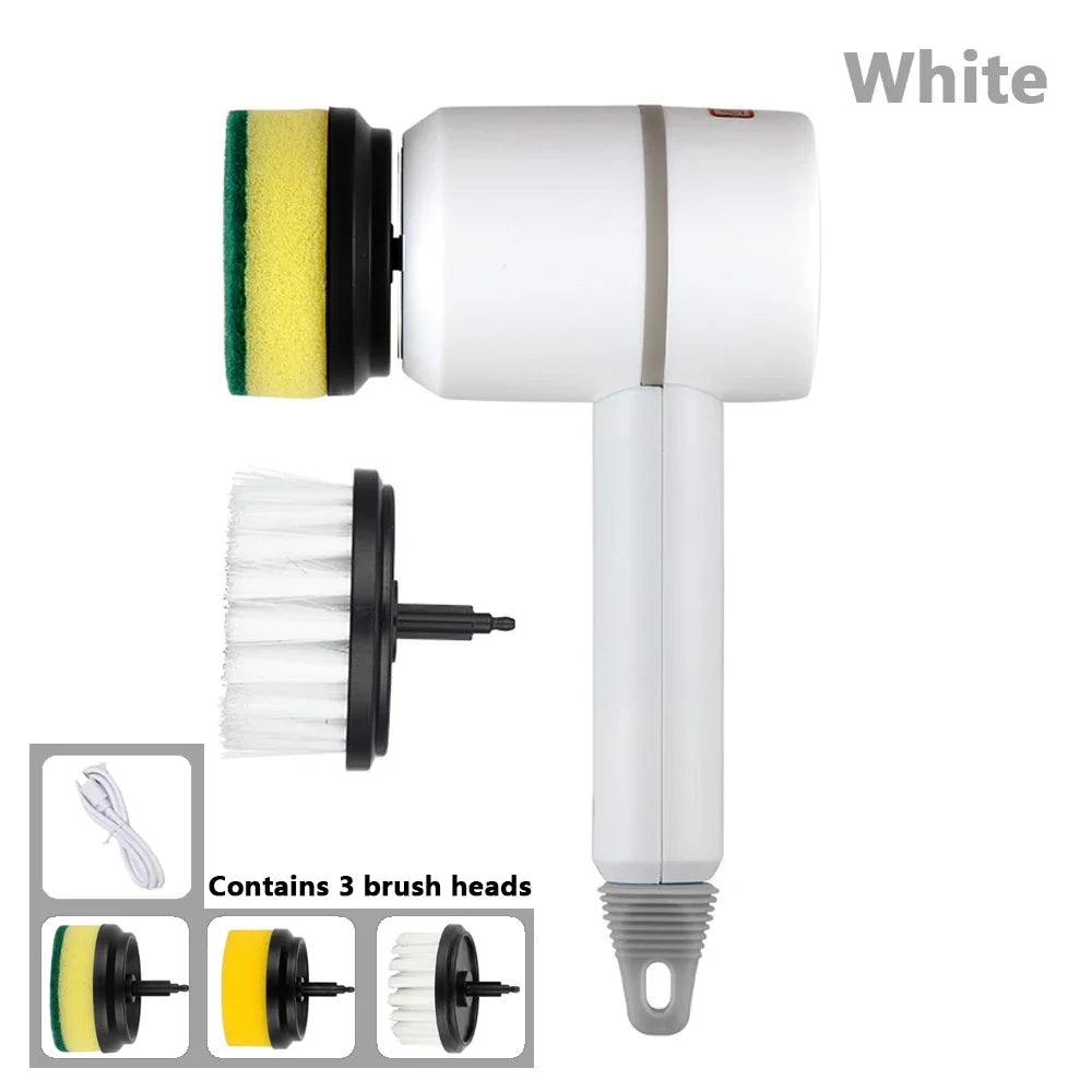 WHITE Color Electric Cleaning Brush Scrubber – USB Rechargeable 3-in-1