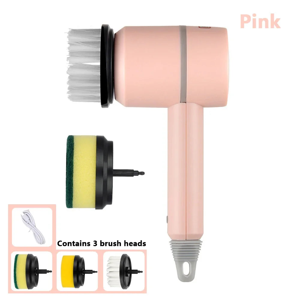 Pink Color Electric Cleaning Brush Scrubber – USB Rechargeable 3-in-1